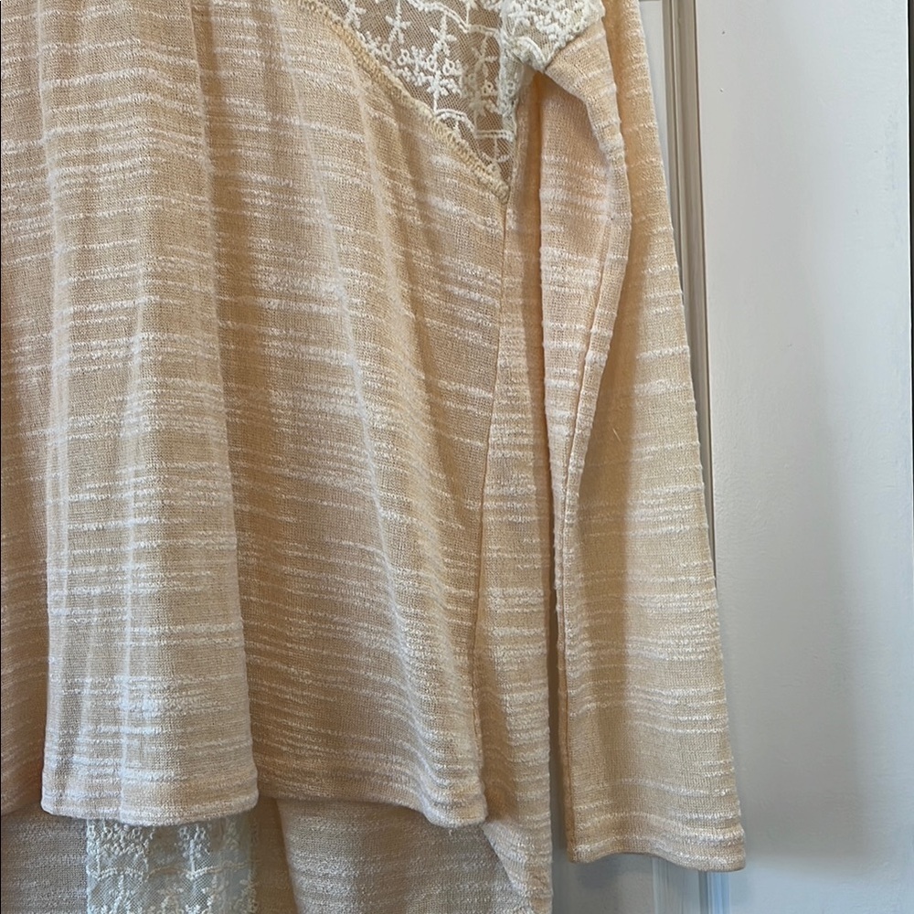 Anthropologie Hazel Peach Cream Lace Insert Bow Tie Back Blouse - Size XS - Picture 5 of 15